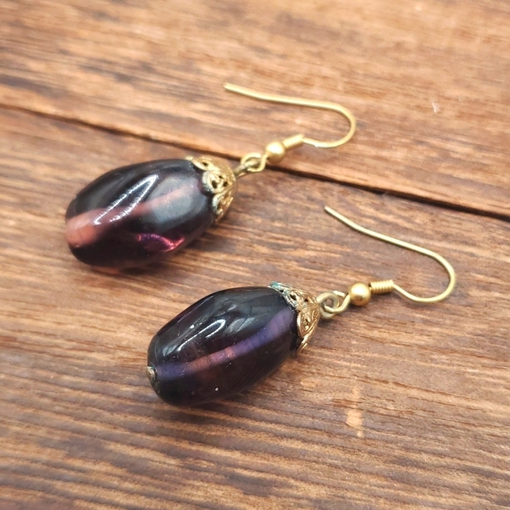 E944 amythest precious stone‎ earring drops
